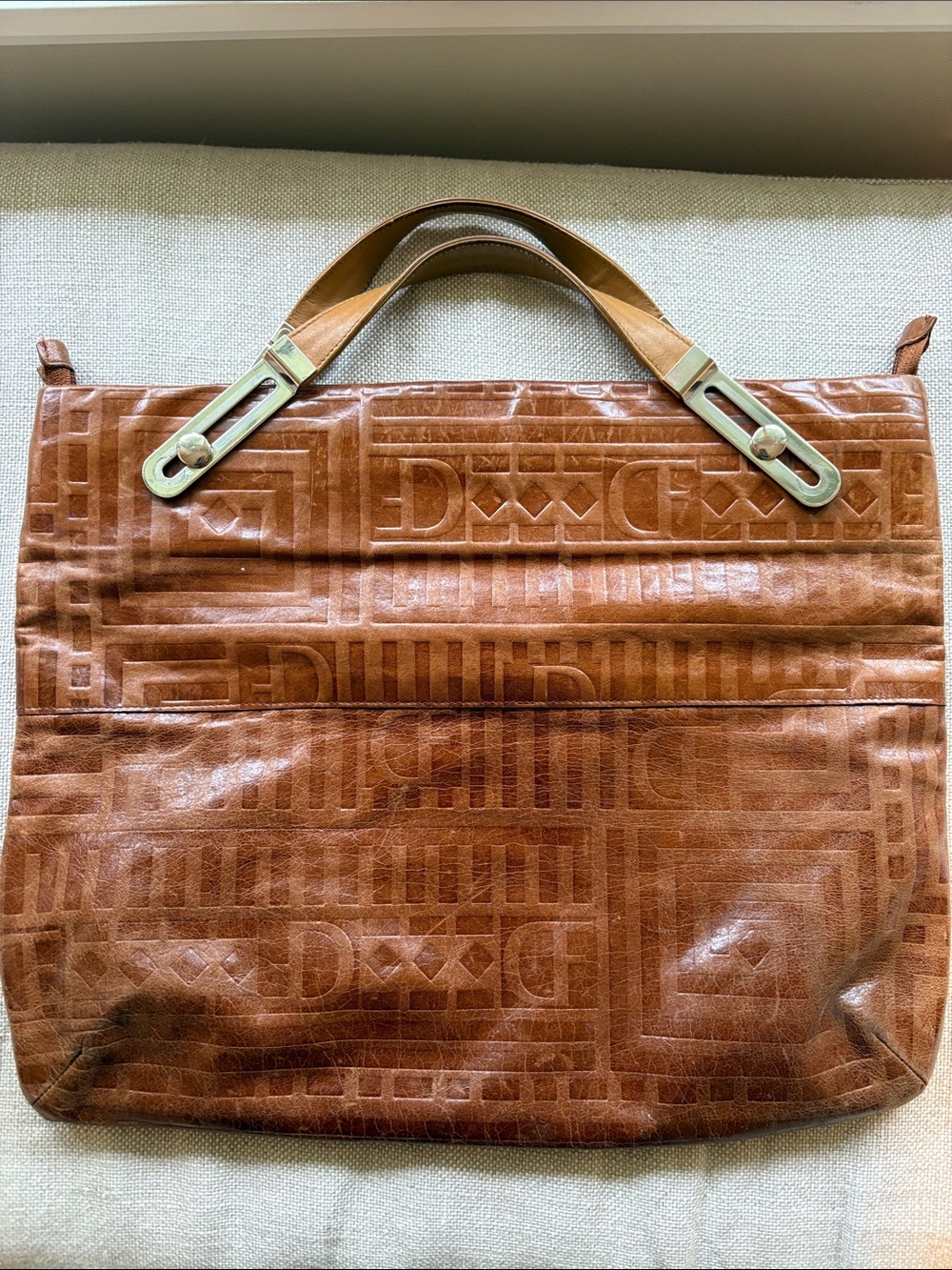 Canadian Embossed Leather Bag in Whiskey color